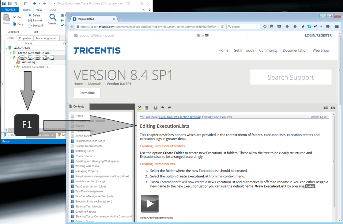 Tosca support portal screenshot