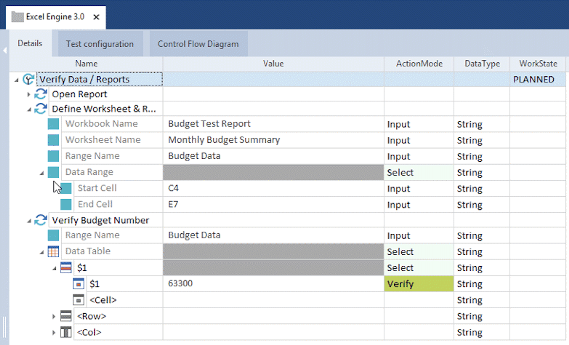 Tosca automation in Excel screenshot