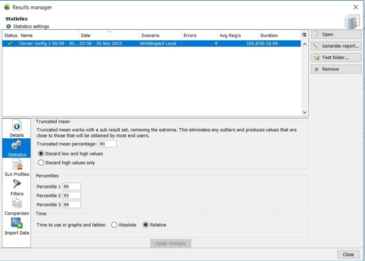 NeoLoad results manager statistics