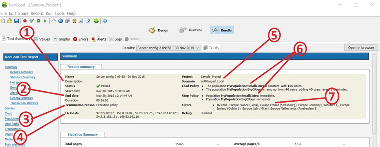 Neoload sample project screen