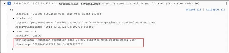 Figure 2: Google Cloud Functions reports function duration