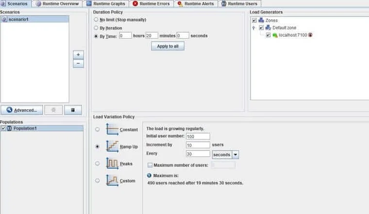 NeoLoad ramp up test configuration example