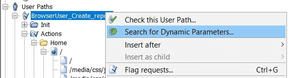 Searching project for dynamic parameters on NeoLoad screen
