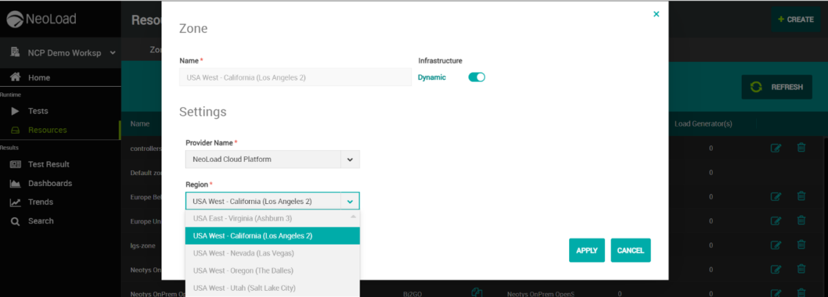 SaaS load generator - Region selector