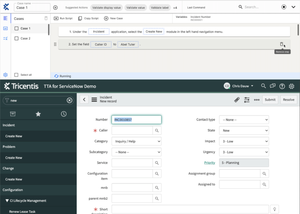 Tricentis Test Automation for ServiceNow new recorder