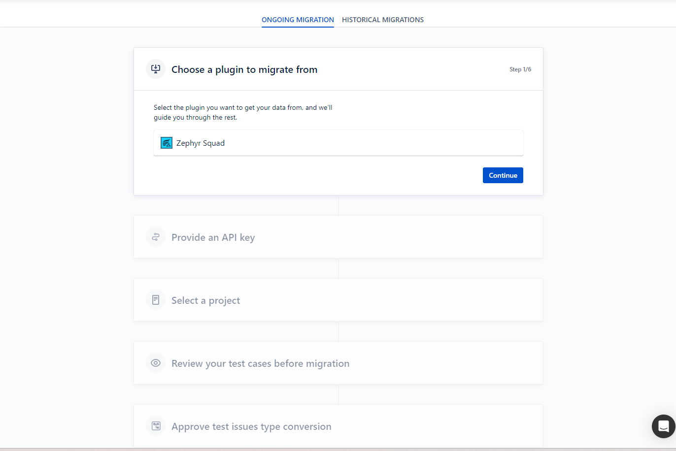 Screen shot of Tricentis Test Management for Jira's Zephyr Squad migration