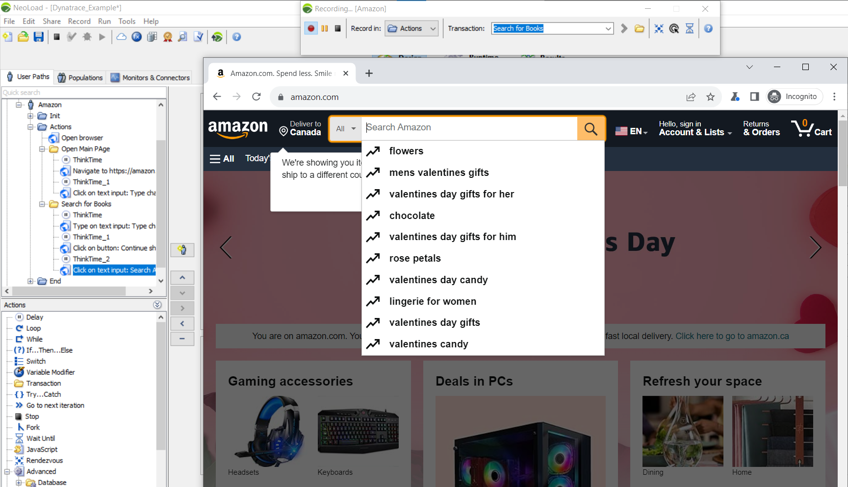 NeoLoad RealBrowser example from Amazon.com
