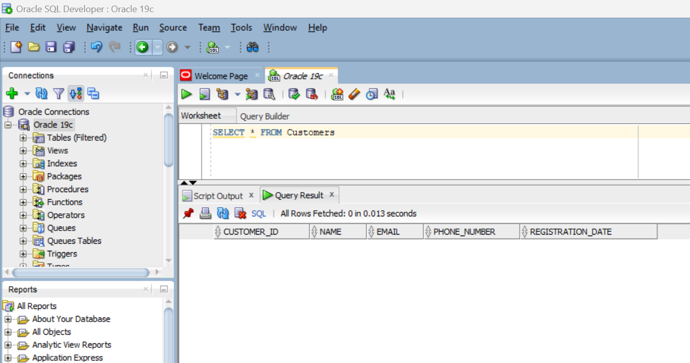 screenshot of creating table in oracle