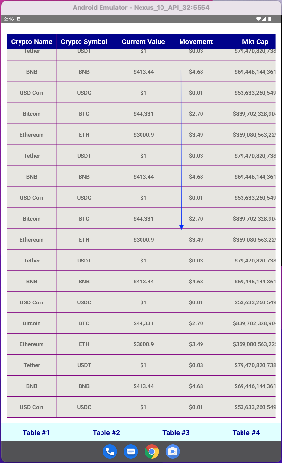vertical scroll in android emulator