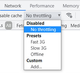Google Chrome throttling options 