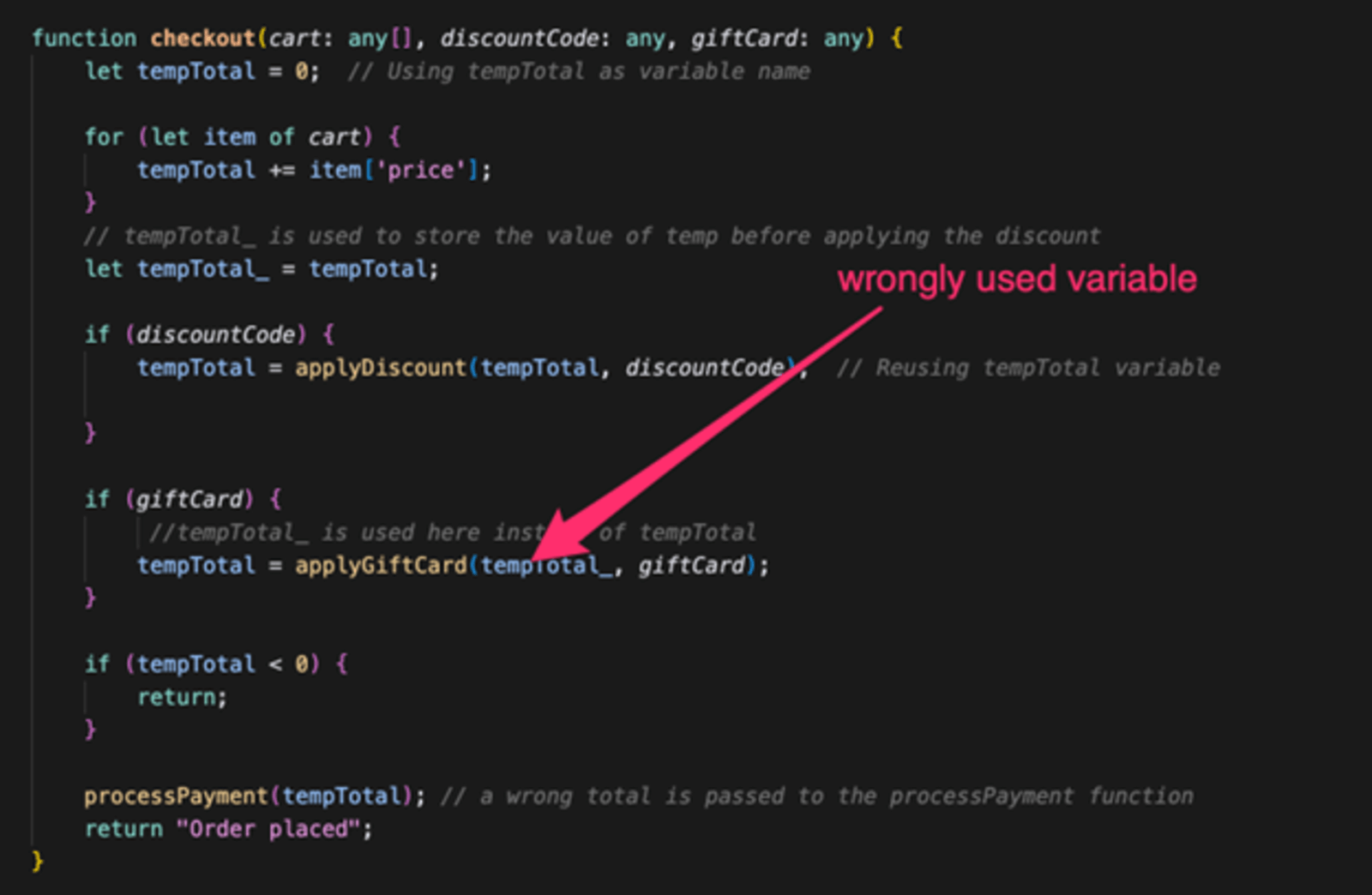 Image of a wrongly used variable