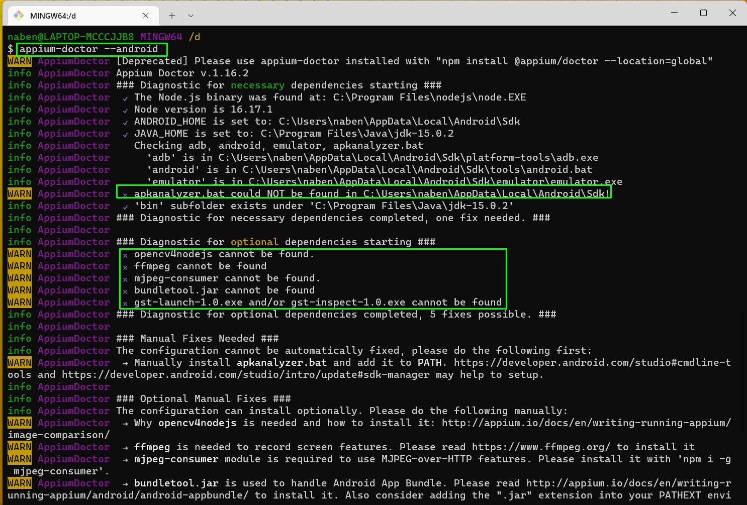 appium doctor android