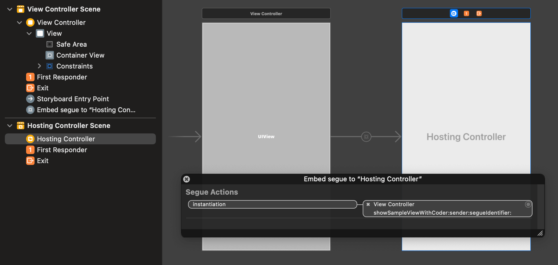 Hosting Controller Segue Action