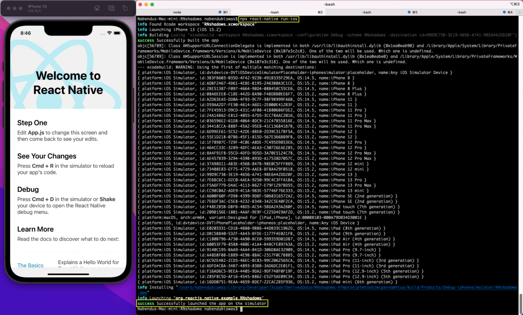 react native run ios