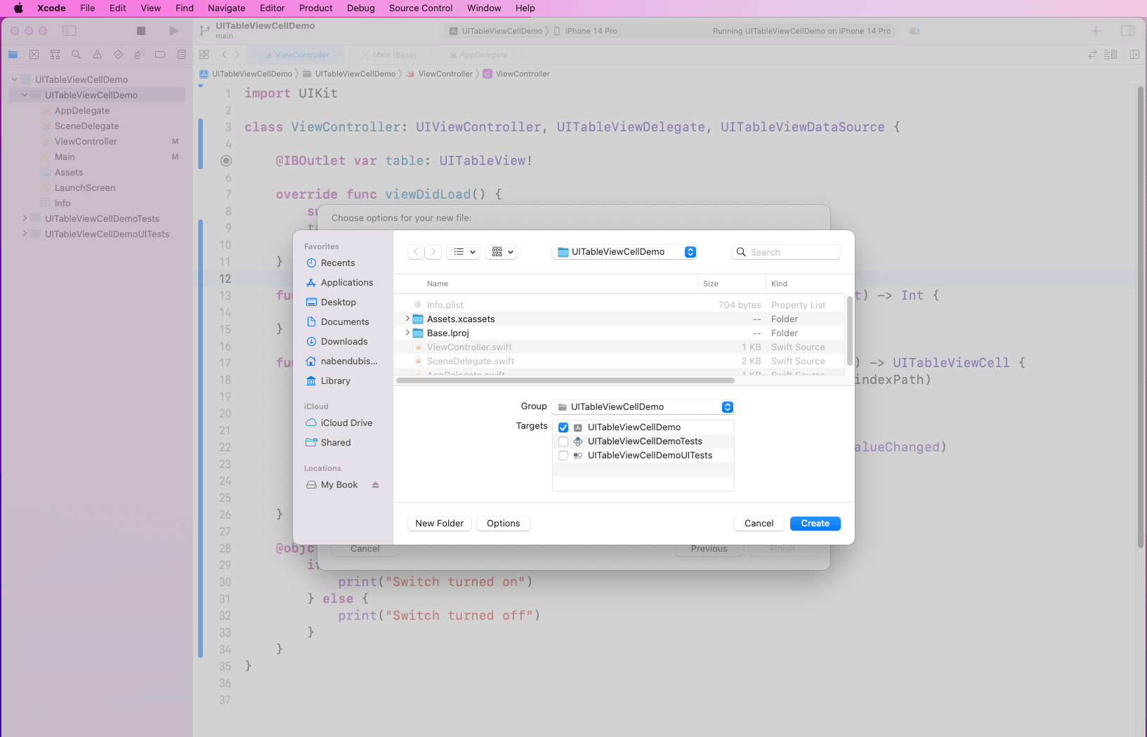 ui table view cell demo targets