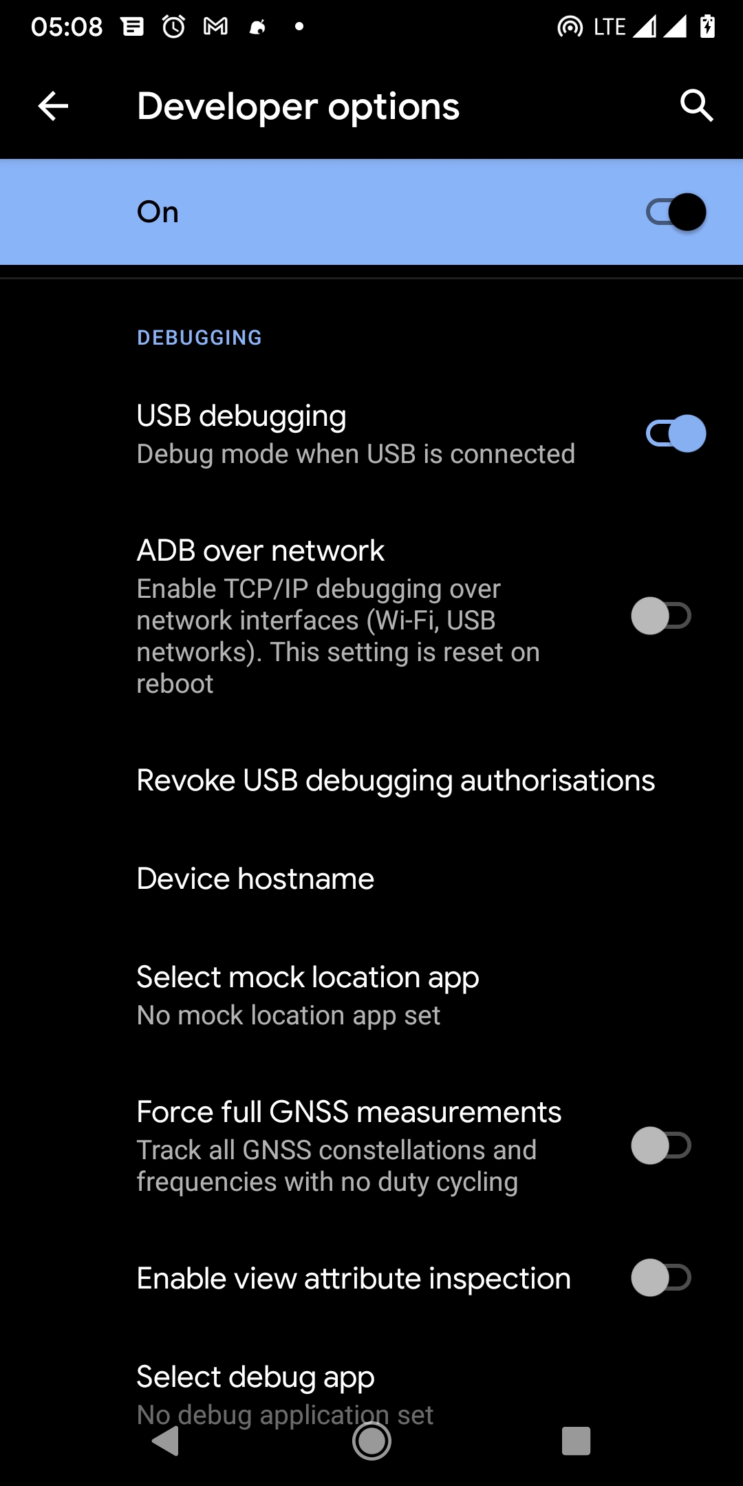 toggle usb debugging on