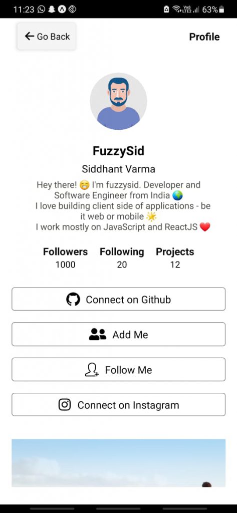Profile screen using ScrollView 