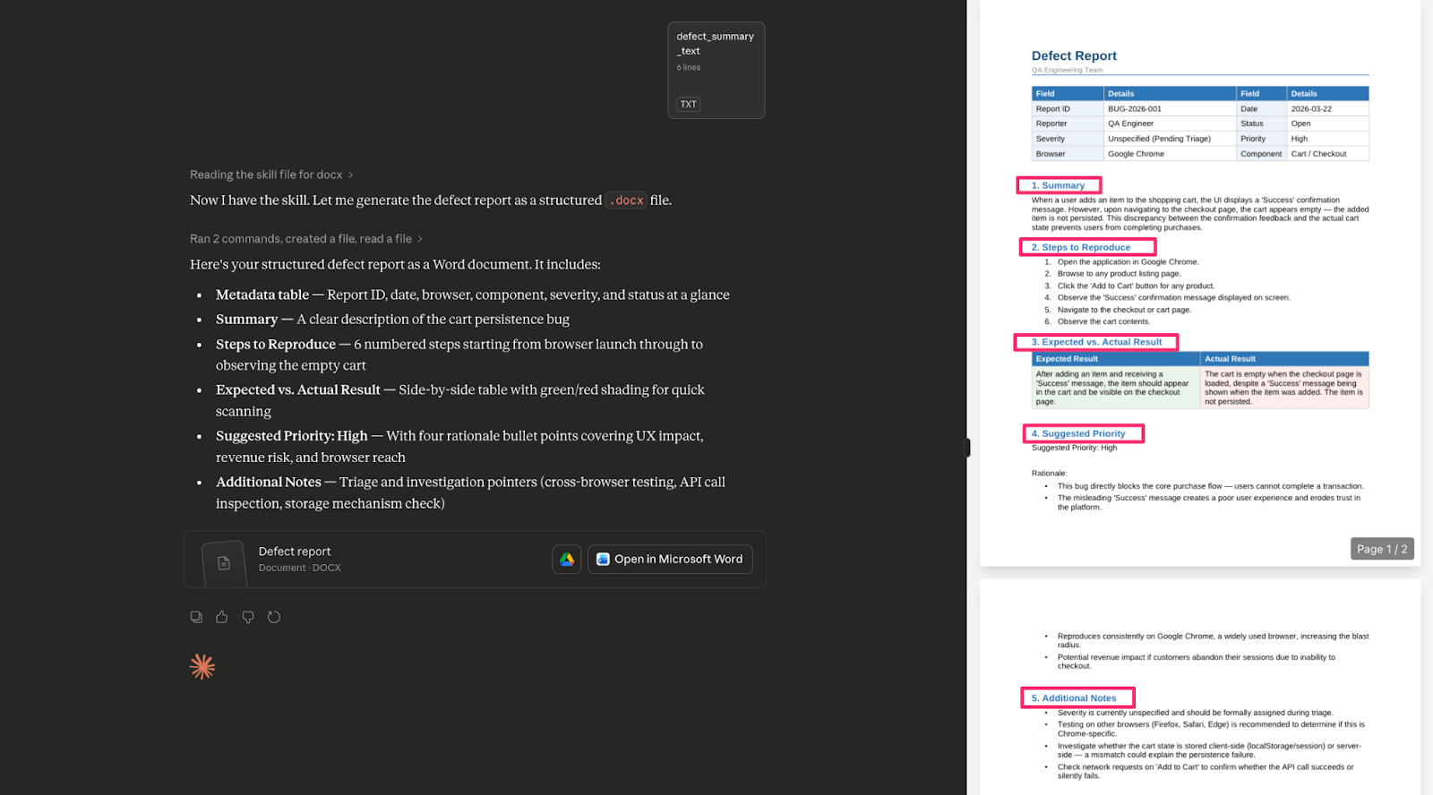 defect report document